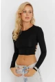 Kadın Siyah Sırt Detaylı Crop Bluz CG365