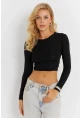 Kadın Siyah Sırt Detaylı Crop Bluz CG365