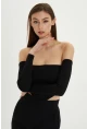Kadın Siyah Sırt Fermuarlı Crop Bluz B518