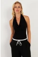 Kadın Siyah Sırtı Açık Çıtçıtlı Body LPP1295