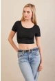 Kadın Siyah Sırtı Açık Crop Bluz AN6038