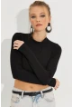 Kadın Siyah Sırtı Açık Crop Bluz B3072