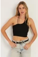 Kadın Siyah Sırtı Açık Crop Bluz CG345