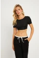 Kadın Siyah Sırtı Açık Crop Bluz CG358