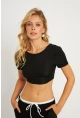 Kadın Siyah Sırtı Açık Crop Bluz CG358