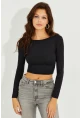 Kadın Siyah Sırtı Açık Crop Bluz CY430