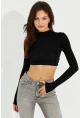 Kadın Siyah Sırtı Açık Crop Bluz LPP1232