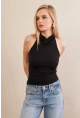Kadın Siyah Sırtı Açık Drapeli Bluz FRY2314