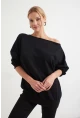 Kadın Siyah Sırtı Açık Yarasa Kol Sweatshirt B161