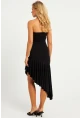 Kadın Siyah Straplez Asimetrik Midi Elbise DMR337
