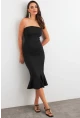 Kadın Siyah Straplez Midi Elbise XC8008