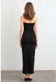 Kadın Siyah Straplez Yırtmaçlı Midi Elbise XC005