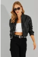 Kadın Siyah Suni Deri Kısa Bomber Ceket LST57