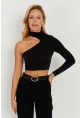 Kadın Siyah Tek Omuz Açık Bluz CY334