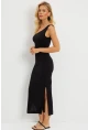Kadın Siyah Tek Omuz Midi Elbise DMR284