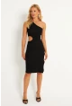 Kadın Siyah Tek Omuz Yanı Açık Mini Elbise XL2013