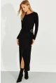 Kadın Siyah Tokalı Anvelop Maxi Elbise BK272020
