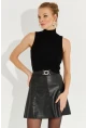 Kadın Siyah Tokalı Suni Deri Mini Etek ELA104