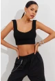Kadın Siyah Triko Crop Atlet YV118