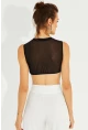 Kadın Siyah Tül Detaylı Crop Bluz YEL221241