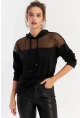 Kadın Siyah Üstü Tül Kapüşonlu Sweatshirt EY2934