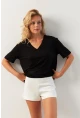 Kadın Siyah V Yaka Bluz RX441