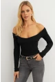 Kadın Siyah Yakası Açık Kaşkorse Bluz AYD400