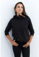 Kadın Siyah Yakası Fermuarlı Sweatshirt TF11