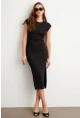 Kadın Siyah Yanları Büzgülü Midi Elbise MK35