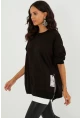 Kadın Siyah Yanları Fermuarlı Oversize Sweatshirt BK231095