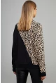 Kadın Siyah Yarım Balıkçı Bloklu Leopar Sweatshirt Yİ1991