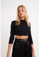 Kadın Siyah Yarım Balıkçı Crop Bluz CG113