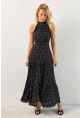Kadın Siyah Yırtmaçlı Puantiyeli Midi Elbise KED4233