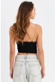 Kadın Siyah Zincir Askılı Crop Bluz LİT100