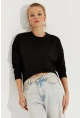 Kadın Siyah Zincirli Asimetrik Sweatshirt EY2664