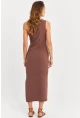 Kadın Sütlü Kahve Omuz Aksesuarlı Kolsuz Midi Elbise MOD2400