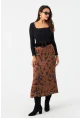 Kadın Taba Desenli Saten Etek CAR1060