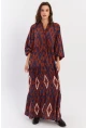 Kadın Taba Desenli Volanlı Maxi Dokuma Elbise ALO339