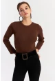 Kadın Taba Kısa Triko Bluz YV290