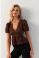 Kadın Taba V Yaka Desenli Bluz KAZ21