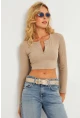 Kadın Taş Çıtçıtlı Crop Bluz CG379