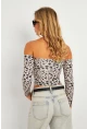 Kadın Taş Leopar Desenli Crop Bluz CG378
