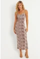 Kadın Taş Yılan Desenli Maxi Elbise MEN2052