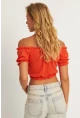 Kadın Turuncu Büzğülü Crop Bluz KAZ13