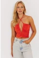 Kadın Turuncu Drapeli Crop Bluz KED154
