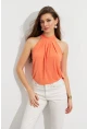 Kadın Turuncu Halter Yaka Desenli Bluz LPP1273