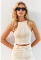 Kadın Vanilya Ayarlanabilir Boyunlu Triko Bluz MP20147