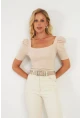 Kadın Vanilya Balon Kol Kaşkorse Bluz XL2019