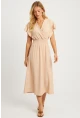 Kadın Vanilya Bürümcük Kruvaze Midi Elbise XL2008
