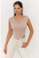Kadın Vanilya Degaje Yaka Yanları Büzgülü Crop Bluz B2494